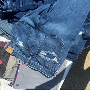 American Eagle Blue Skinny Jeans with Distressed Details